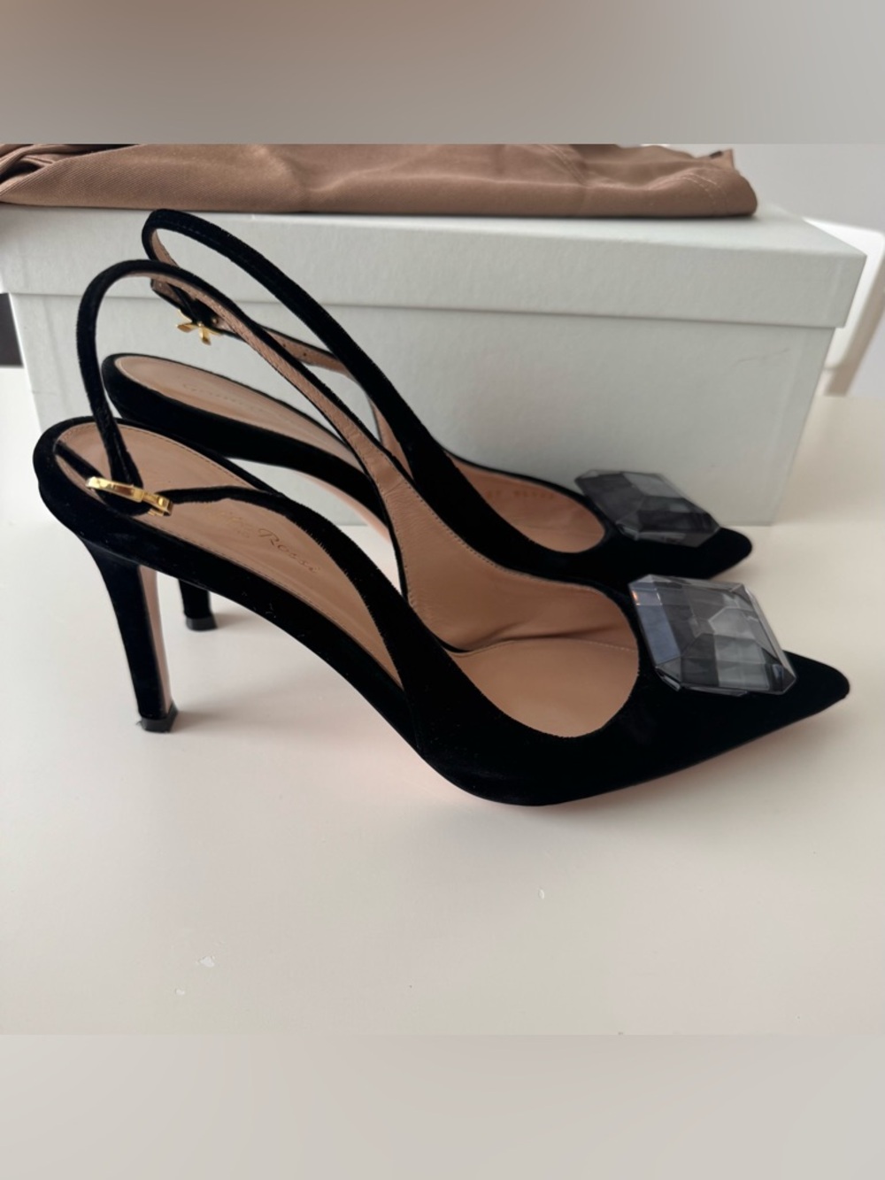 Gianvito Rossi Crystal Slingback Pumps Black EU 41.5 US 11 Heels Italy - Picture 6 of 15